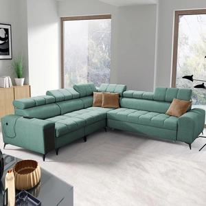 Ecksofa mit Schlaffunktion Bolmso III mint linkes Ecksofa mit Bettzeugcontainer Vollauszug in der Seite des Möbels