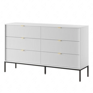 Kommode mit Schubladen Lovro 154 cm weiß modernes Design wird Liebhaber von ausdrucksstarken Interieurs geriffelte Fronten Metallgriffe begeistern