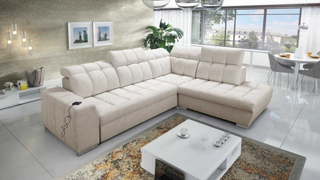 Ecksofa mit Schlaffunktion Luigi VII beige rechte Ecke bequemes Schlafsofa in einer modernen Form gehalten