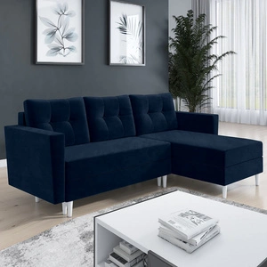 Ecksofa mit Schlaffunktion Telsze dunkelblue universal elegantes Ecksofa in skandinavischer Form großes Bettzeugfach