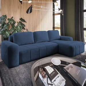 Ecksofa mit Schlaffunktion Bovec blau rechtsseitig stilvolles Ecksofa mit ergonomischer Form hydrophobem Stoff