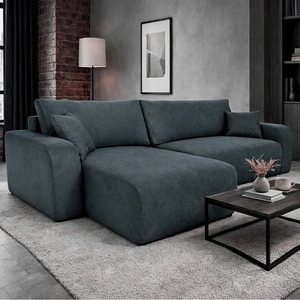 Ecksofa mit Schlaffunktion Fiesta XL dunkelgrau universal Ecksofa mit Bettzeugablage weicher Plüschstoff