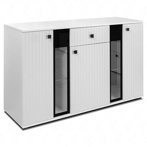 Kommode mit Schublade Senja 140 cm weiß elegantes Design dekorative geriffelte Front mit Metallgriff