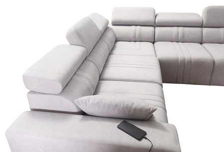 Ecksofa mit Schlaffunktion Castel III Lux blau links äußerst bequemes Ecksofa für das Wohnzimmer mit ausziehbarer Fußstütze