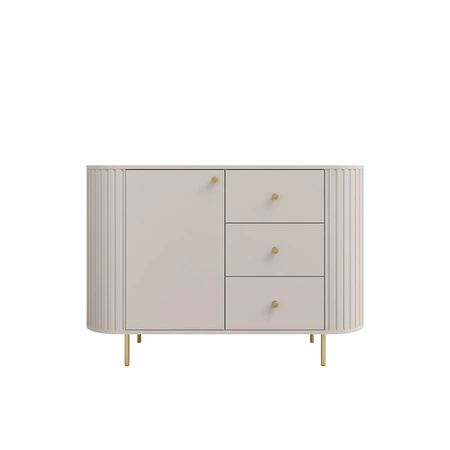 Kommode mit Schubladen Ovalio 123 cm beige elegante Kommode mit einem außergewöhnlich stilvollen Design ovale Form akzentuiert durch Fräsen