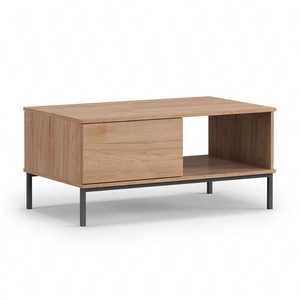 Tutti Eiche Hickory Couchtisch mit Schubladen einfache Form auf einem Metallsockel unterstützt auslaufsicher oben