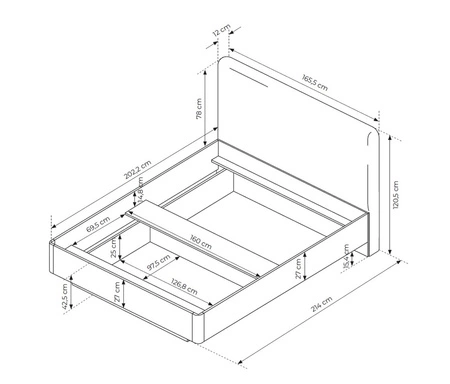 Lante Bett 160x200 cm mit Bettzeugablage beige ideales Bett für das Schlafzimmer hohes gepolstertes Kopfteil sorgt für Komfort