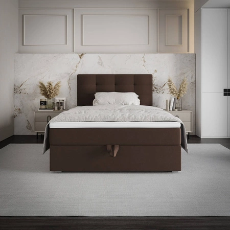 Boxspringbett Flint 90x200 braun im modernen skandinavischen Stil mit gepolstertem Kopfteil Bett mit Staukasten