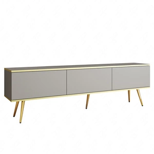 TV-Schrank Luxury 175 cm Korpus in grauem, elegantem Design mit goldener Zierleiste Schrank auf goldenen Metallbeinen