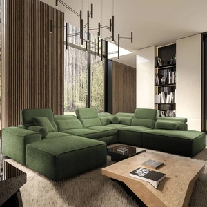 Ecksofa mit Schlaffunktion Viano X grün linke Seite Designer-Ecksofa für Wohnzimmer im modernen Stil verstellbare Kopfstützen