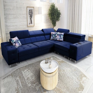 Ecksofa mit Schlaffunktion Hampton II navy blau rechts stilvolles Ecksofa Bett weiche Polsterung Stoffart Samt