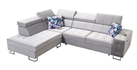 Ecksofa mit Schlaffunktion Hampton VII quarzrosa linkesaus Samtstoff mit glatter Oberfläche