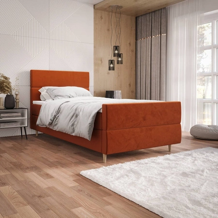 Boxspringbett Benet 120x200 ziegelrot Bett im modernen skandinavischen Stil mit gepolstertem Kopf- und Fußteil Bett mit Staukasten