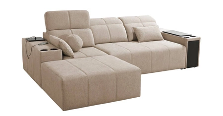 Ecksofa mit Schlaffunktion Tesalia grau Esche links modernes Design komfortable Schiebelehne Schublade in der Seite des Möbels