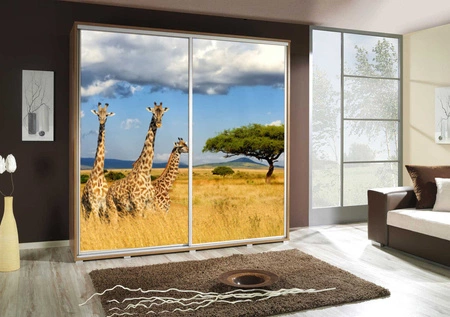 Artistino 205 cm Schiebeschrank mit Giraffe II Grafik Schrankkorpus in Eiche Catania aus 22 mm starker Platte