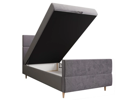 Boxspringbett Benet 90x200 hellgrau im modernen skandinavischen Stil mit gepolstertem Kopf- und Fußteil Bett mit Staukasten