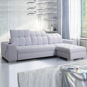 Ecksofa mit Schlaffunktion Luigi grau Esche rechts Ecksofa mit zwei Bettkästen Stoff mit interessanter Struktur