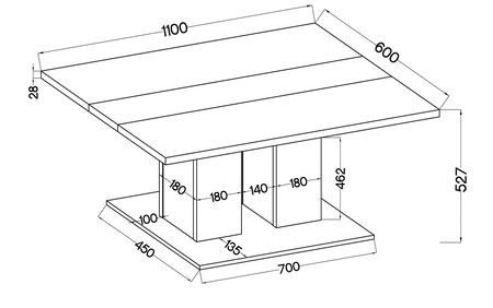 Salem Couchtisch weiß/schwarz modernes Möbeldesign auslaufsichere Platte
