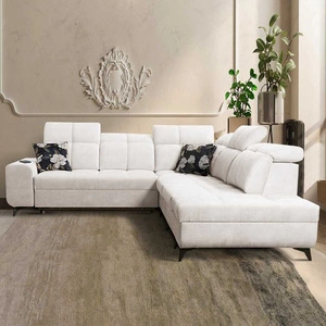 Ecksofa mit Schlaffunktion Buffalo IX creme rechts stilvolles Ecksofa für Zimmer aus Velourstoff Zierkissen