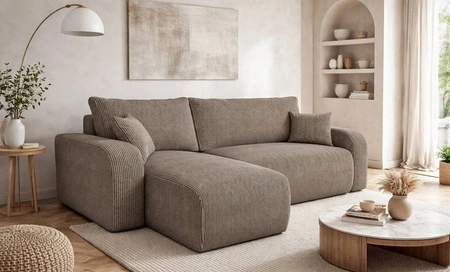 Ecksofa mit Schlaffunktion Fiesta hellbraun universal Ecksofa für Wohnzimmer Kordstoff Bettwäsche Container