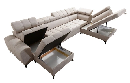 Ecksofa mit Schlaffunktion Bolmso VI grün links bequemes Ecksofa mit verstellbaren Kopfstützen dekorative Steppung auf der Sitzfläche