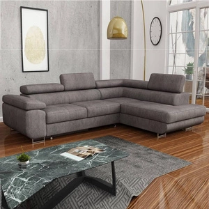 Ecksofa mit Schlaffunktion Ganta grau rechte Seite moderner Veloursstoff garantiert höchsten Komfort und Funktionalität