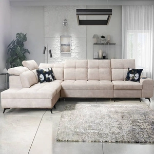 Ecksofa mit Schlaffunktion Buffalo XI beige linke Seite stilvolles Ecksofa mit drei Bettkästen Velourstoff