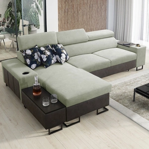 Ecksofa mit Schlaffunktion Flavio mint / graphit links elegantes Ecksofa mit einer seitlich öffnenden Verlängerungsstange
