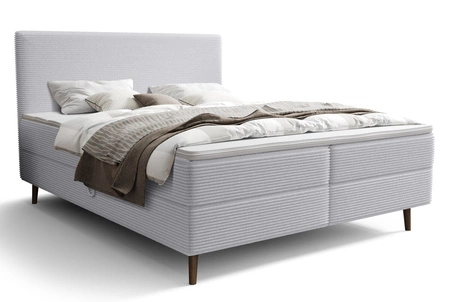 Boxspringbett Totti 180x200 grau Esche stilvolles Bett mit Bettzeug Lagerung dreidimensional gestreiften Stoff