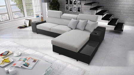Ecksofa mit Schlaffunktion Provo Esche grau/schwarz rechtes Ecksofa mit Bettzeugablage und Funktionserweiterung