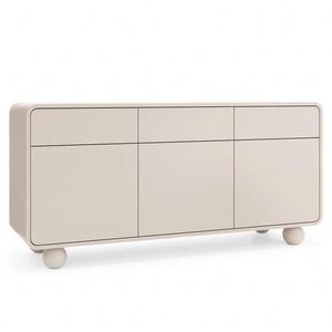Kommode mit Schubladen Bion 160 cm beige stylische Kommode für Wohnzimmer Designer runde Form originelle Beine in Form von Kugeln