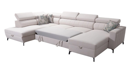 Ecksofa mit Schlaffunktion Savona VI grau Esche / weiß rechts bequemes Ecksofa für Wohnzimmer mit zwei Bettkästen