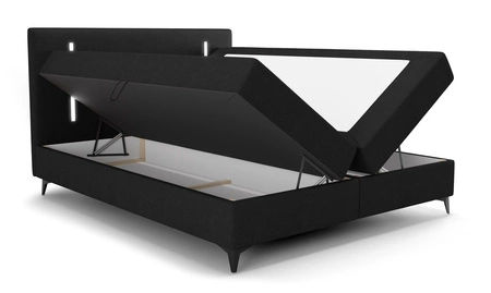 Boxspringbett Norco 140x200 schwarz stilvolles Bett mit Bettzeug Lagerung Beleuchtung im Kopfteil fügt eine einzigartige Note