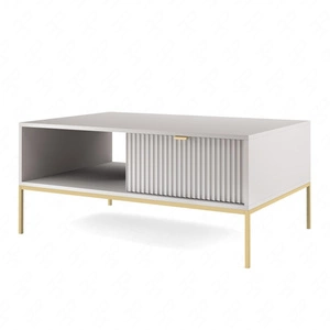 Couchtisch Lovro grau mit Schubladen modernes Design auslaufsichere Platte goldene Metallbeine