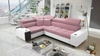 Ecksofa mit Schlaffunktion Dafni II Indisches rosa/weißes Linkshänder-Ecksofa aus Samt mit Bettzeugablage und Schublade in der Seitenwand