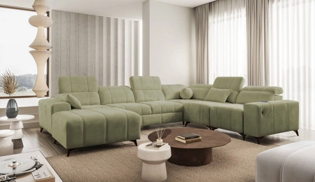 Ecksofa Penejos VIII olive linkes Ecksofa mit Schlaffunktion Stilvolles Schlafsofa aus strapazierfähigem Stoff