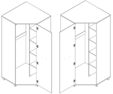 Eck-Kleiderschrank Maximus Kastanie Wenge modernes Design und universelle Tür auf der rechten oder linken Seite installiert werden