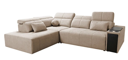 Ecksofa mit Schlaffunktion Tesalia VII grau Esche links modernes Design komfortable Schiebelehne Schublade in der Seite des Möbels