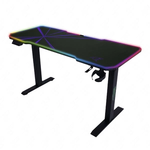 E-Talisman Gaming-Schreibtisch schwarz / lila höhenverstellbare Tischplatte komplett mit Polsterung mit LED-Beleuchtung