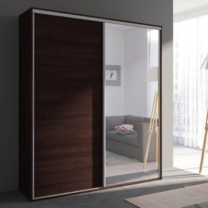 Grande 204 cm Schiebeschrank mit Spiegel Eiche sonoma schokolade Moderner Kleiderschrank mit Spiegel ausgestattet mit Aluminium-Türführungen