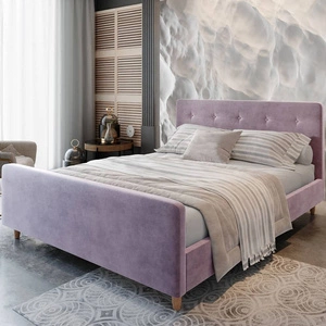 Polsterbett Isara 140x200 puderrosa mit Kasten im modernen skandinavischen Stil mit markantem Kopf- und Fußteil