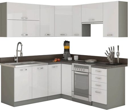 Bianka Eck-Küchenmöbel-Set 170x190 cm glänzende Fronten einzigartiger Stil der Schränke wird das Innere einer jeden Küche passen