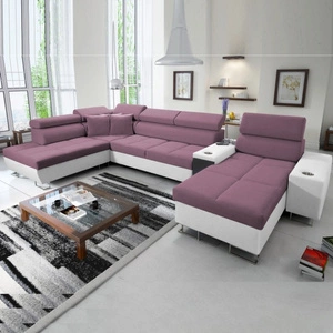 Ecksofa mit Schlaffunktion Dafni V heather / weiß rechts Samt komfortables und bequemes Ecksofa mit verstellbaren Kopfstützen