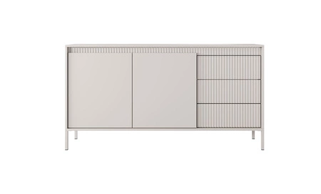 Sesti Möbel Set beige modernes und originelles Design Schrankwand interessante Kombination von Riffelung mit glatten Push-to-Open-Fronten