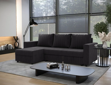 Ecksofa mit Schlaffunktion Pasco in Graphit linke Ecke Klassisches Ecksofa, das sich in jede Einrichtung einfügt Ziernähte