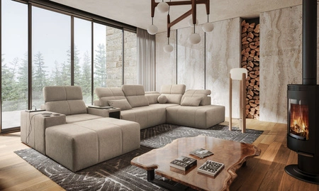 Ecksofa mit Schlaffunktion Tesalia V beige links Komfort-Ecksofa mit Schublade und Schiebefunktion der Rückenlehne