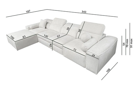 Ecksofa mit Schlaffunktion Viano XII hellbraun linkes Ecksofa mit interessanter Form verstellbare Kopfstützen Zierkissen