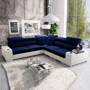 Ecksofa mit Schlaffunktion Provo III marineblau/weiß rechtes Ecksofa mit Bettzeugablage und verstellbaren Kopfstützen