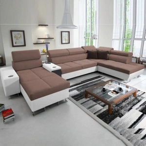 Ecksofa mit Schlaffunktion Dafni V hellbraun / weiß links geflochten komfortables und bequemes Ecksofa mit verstellbaren Kopfstützen