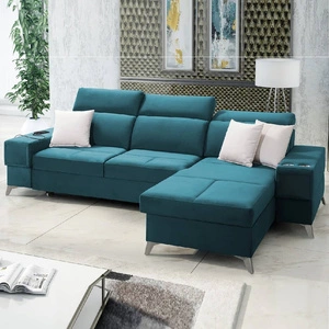 Ecksofa mit Schlaffunktion Elgin türkis rechtes Ecksofa mit verstellbaren Kopfstützen praktische Schubladen in den Möbelseiten